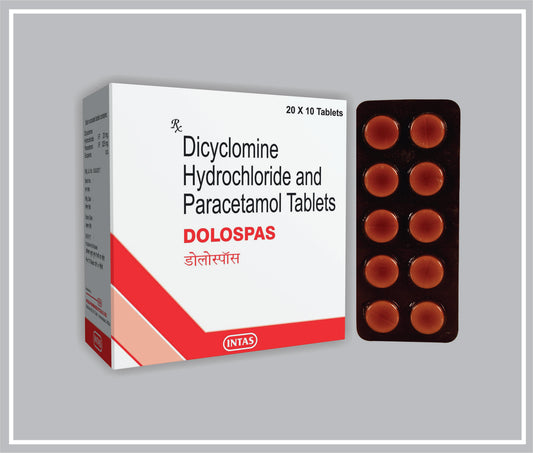Dolospas 10 Tab (Amber Pvc) (Dicyclomine Hydrochloride 20Mg + Paracetamol 325Mg ) By Intas