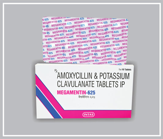 Megamentin-625 10 Tab (Amoxycillin 500Mg + Potassium Clavulanate 125Mg) By Intas