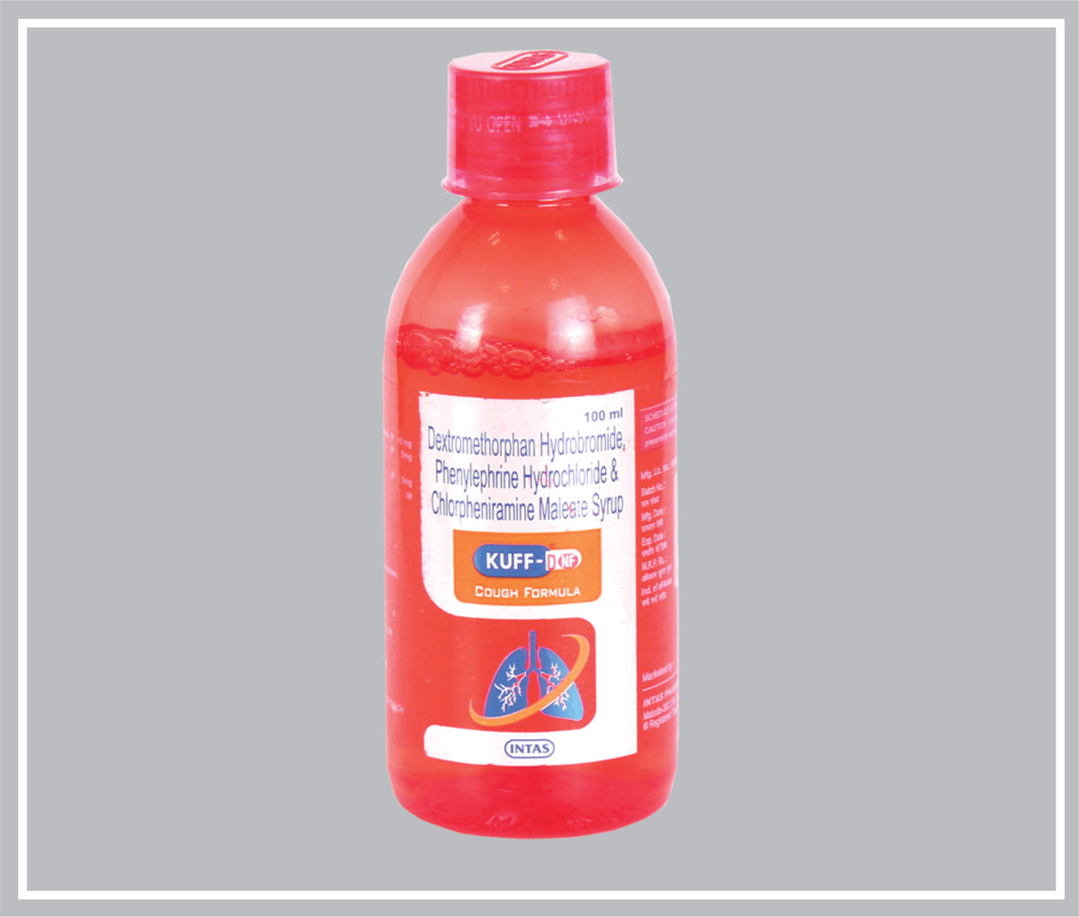Kuff-D  Nf 100 Ml (Pvc Label) (Dextromethorphan Hydrobromide 10Mg + Phenylephrine Hydrochloride 5Mg + Chlorpheniramine Maleate 2Mg /5Ml ) By Intas