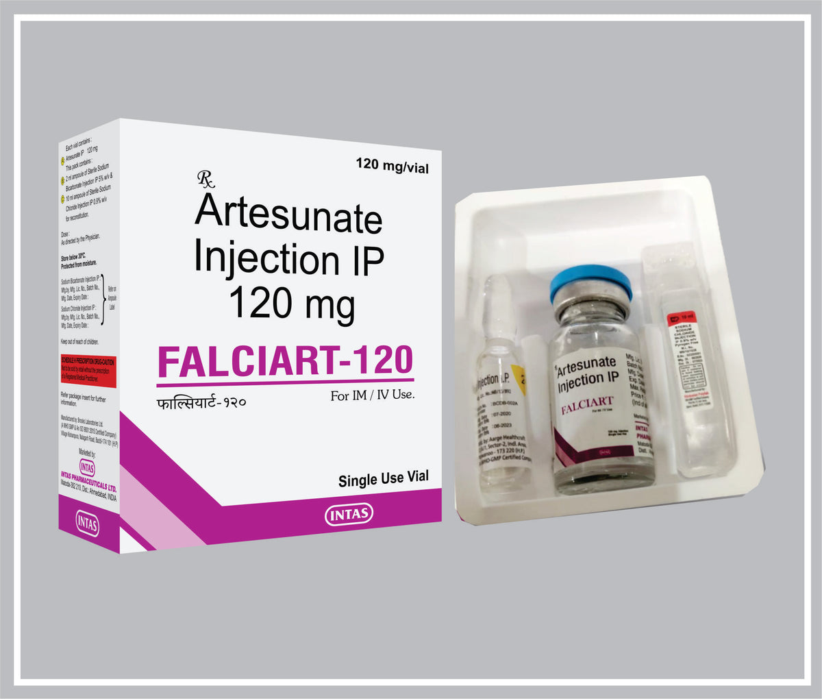 Falciart-120 Inj (Artesunate 120Mg & Sodium Bicarbonate 5% /5Ml & Sodium Chloride 0.9% /5Ml  ) By Intas