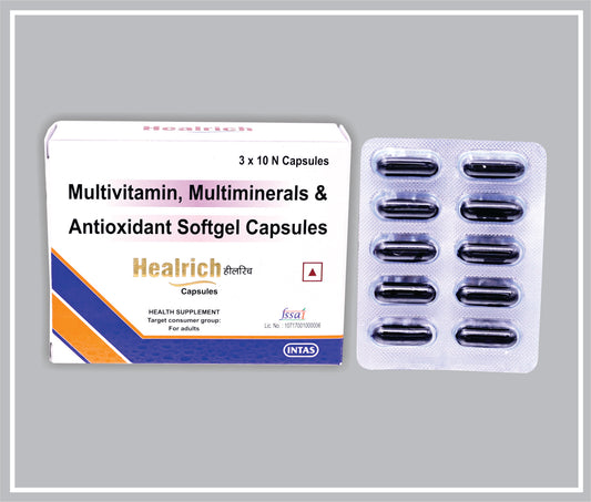 Healrich 10 Cap (Multivitamin + Multiminerals + Antioxidant Softgel Capsule) By Intas