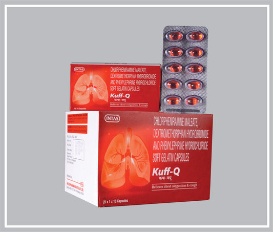 Kuff-Q 10 Cap (Dextromethorphan Hydrobromide 10Mg + Phenylephrine Hydrochloride 5Mg + Chlorpheniramine Maleate 2Mg ) By Intas