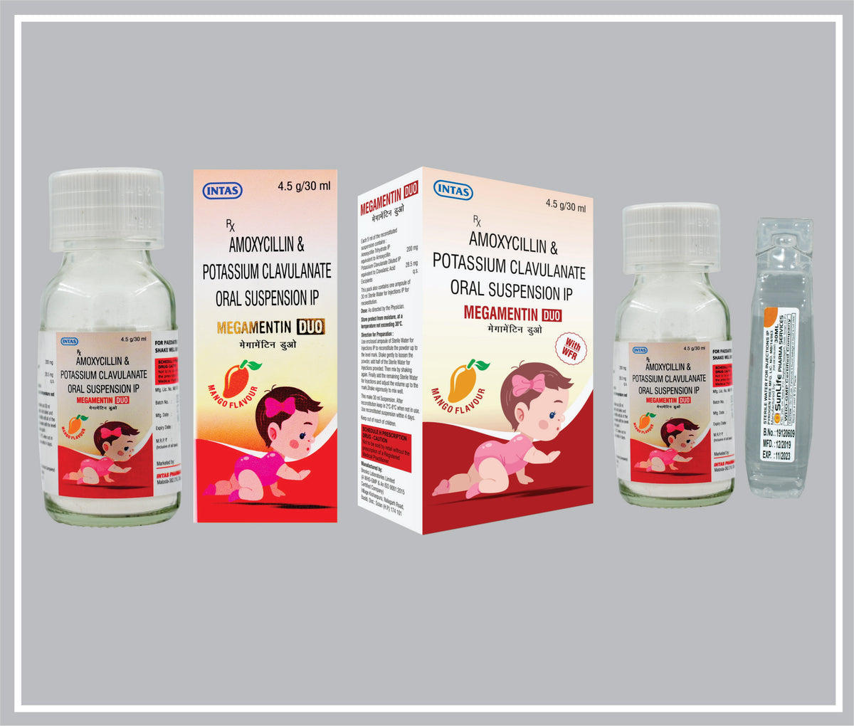 Megamentin Duo 30Ml (With Wfi) (Amoxycillin 200Mg + Potassium Clavulanate 28.5Mg /5Ml + Wfi ) By Intas