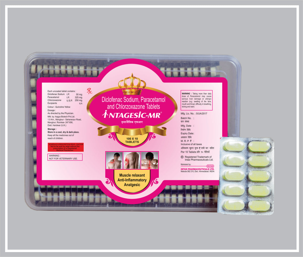 Intagesic-Mr 10 Tab (100 Strip) (Combo) (Diclofenac Sodium 50Mg + Paracetamol 325Mg + Chlorzoxazone 250Mg ) By Intas