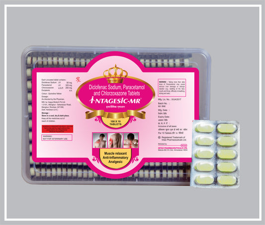 Intagesic-Mr 10 Tab (100 Strip) (Combo) (Diclofenac Sodium 50Mg + Paracetamol 325Mg + Chlorzoxazone 250Mg ) By Intas