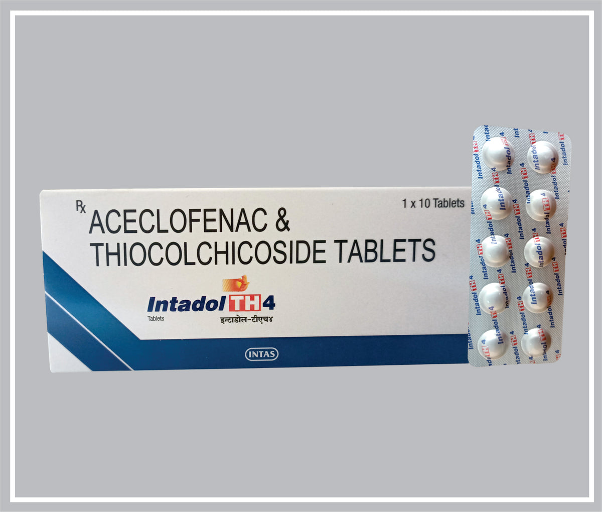 Intadol- Th 10 Tab (Aceclofenac Sodium 100Mg + Thiocolchicoside 4Mg) By Intas