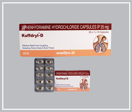Kuffdryl-D 10 Cap (Diphenhydramine Hydrochloride 25Mg Softgel Capsule) By Intas