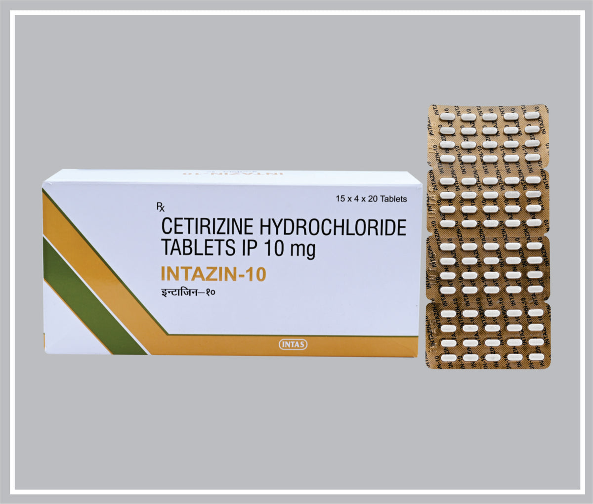 Intazin 10 (20T) (Oval) (Cetirizine Hydrochloride 10Mg, Film Coated Tablet) By Intas