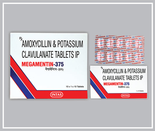Megamentin-375 10 Tab (Amoxycillin 250Mg + Potassium Clavulanate 125Mg ) By Intas