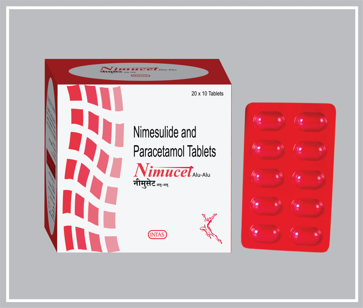 Nimucet  10 Tab( Red - Alu Alu) (Nimesulide 100Mg + Paracetamol 325Mg, Red Alu-Alu) By Intas