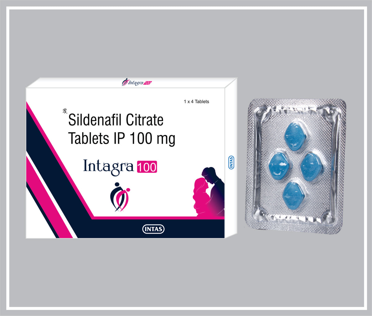 Intagra-100  4 Tab ( Combo ) (Sildenafil Citrate 100Mg) By Intas