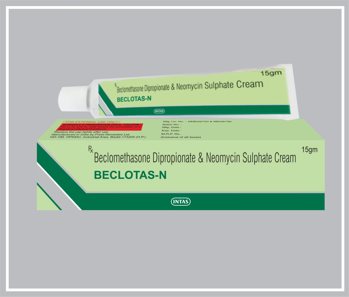 Beclotas-N 15 Gm ( Combo ) (Beclomethasone Dipropionate 0.025% + Neomycin Sulphate 0.50% ) By Intas