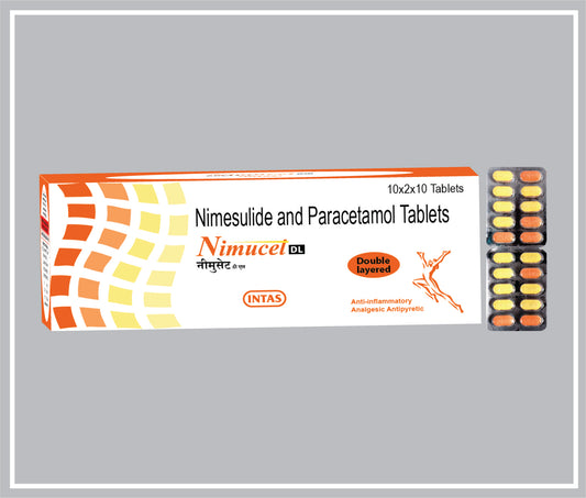 Nimucet-Dl 10 Tab (20X10Tab) (Nimesulide 100Mg + Paracetamol 325Mg ) By Intas