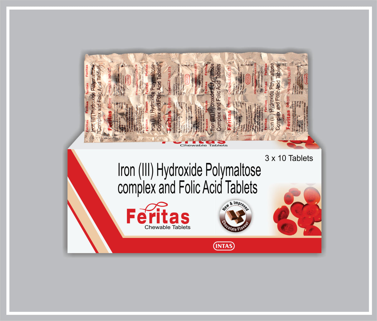 Feritas 10 Tab (New Pack) (Iron Hydroxide Polymaltose 100Mg + Folic Acid 350Mcg) By Intas
