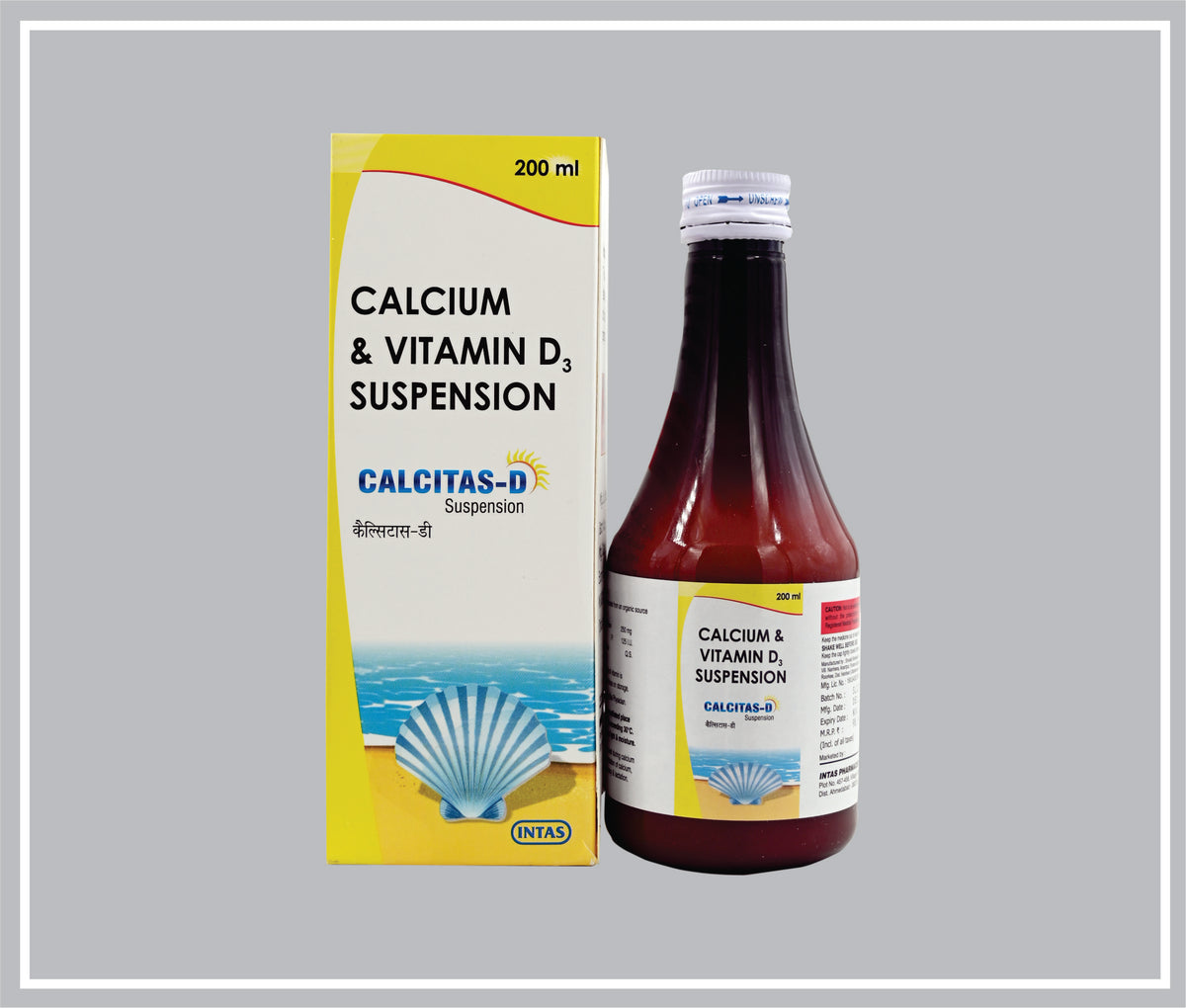 Calcitas-D (200 Ml) (Calcium Carbonate 250Mg + Vitamin D3 125 Iu /5Ml ) By Intas