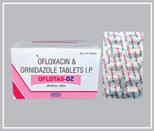 Oflotas-Oz 10 Tab  (Alu - Alu ) (Ofloxacin 200Mg + Ornidazole 500Mg) By Intas