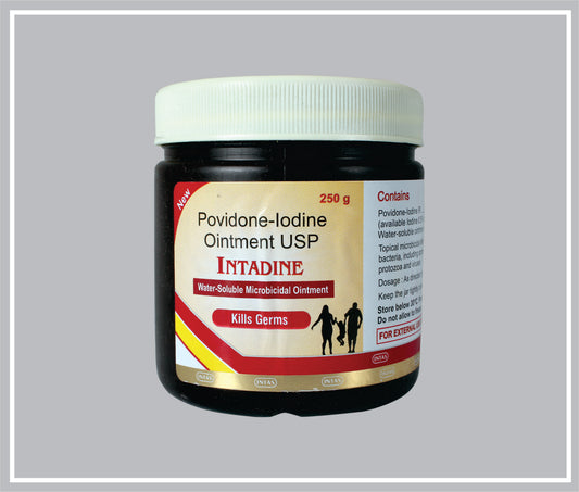 Intadine Ointment 250Gm (Povidone Iodine 5%W/W) By Intas