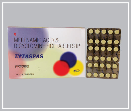 Intaspas 10 Tab (Mefenamic Acid 250Mg + Dicyclomine Hydrochloride 10Mg ) By Intas