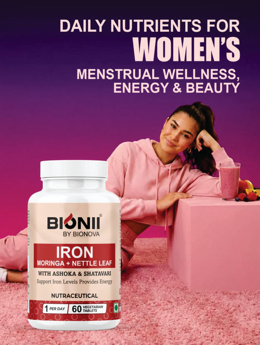 IRON TABS (Iron 17mg, Moringa-50 mg, Nettle Leaf-50 mg, Saraca Indica Extract-50 mg, Asparagus Racemosus Extract-50 mg)