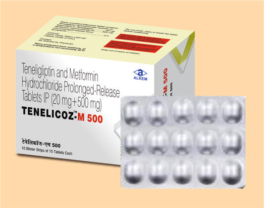 Tenelicoz M 500 Tablet (Teneligliptin 20 mg + Metformin Hydrochloride 500 mg)