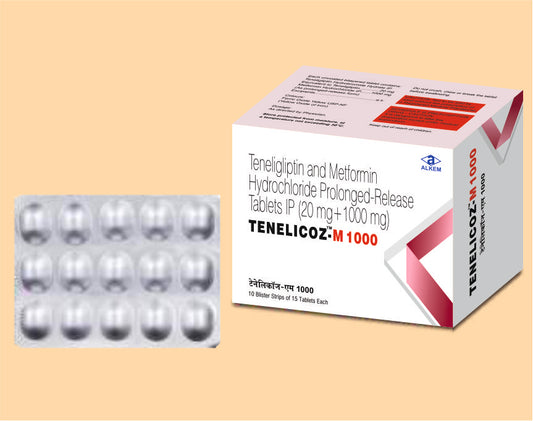 Tenelicoz M 1000 Tablets (Teneligliptin 20 mg + Metformin Hydrochloride 1000 mg)