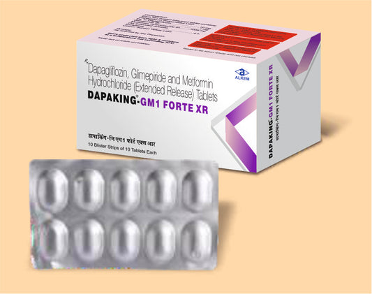 Dapaking Gm1 Forte Xr Tablets (Glimepiride 1 mg + Metformin Hydrochloride 1000 mg + Dapagliflozin 10 mg)