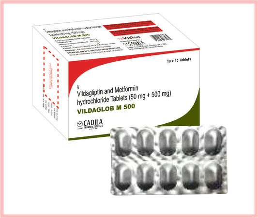 VILDAGLOB M 500 TAB 10X10 T 10 T ( Vildagliptin 50mg + Metformin 500mg ) by Cadila