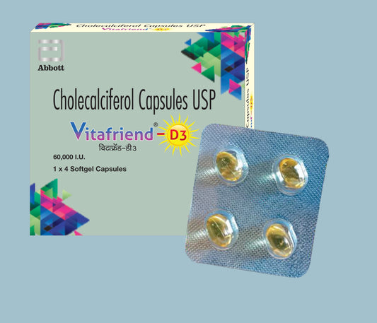 Vitafriend D3 Softgel Capsules 4Caps ( Cholecalciferol (Vitamin D3) 60,000 I.U. ) By Abbott