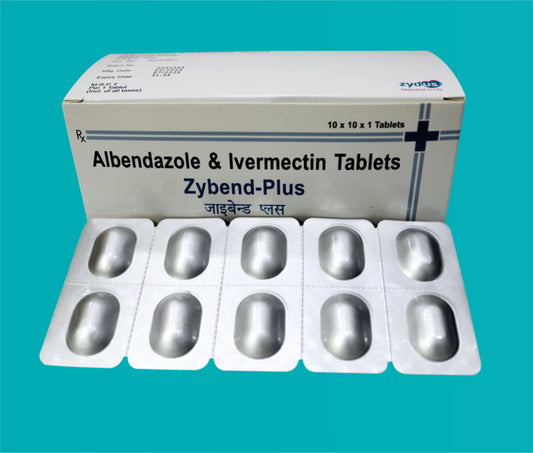 ZYBEND PLUS TABS 10x10x1 ( Albendazole IP 400 mg Ivermectin IP 6 mg Excipients qsColour : Sunset Yellow ) by Zydus