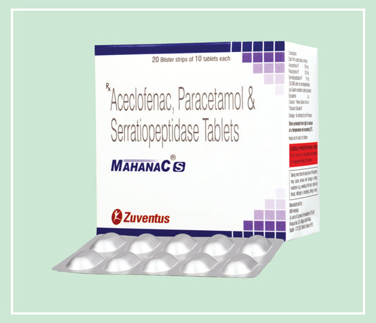 Mahanac - S Tablet  (20X1X10 T) Paracetamol 325 Mg, Aceclofenac 100 Mg, Serratiopeptidase 15 Mg (30,000 Units) Gastro-Resistant Tab By Zuventus