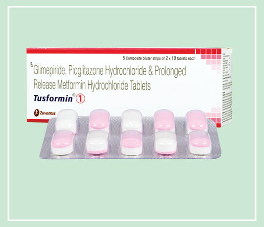 Tusformin 1 Mg Tablet (10X1X10 T) Glimepiride 1 Mg, Pioglitazone 15 Mg, Metformin 500 Mg Pr Tab By Zuventus