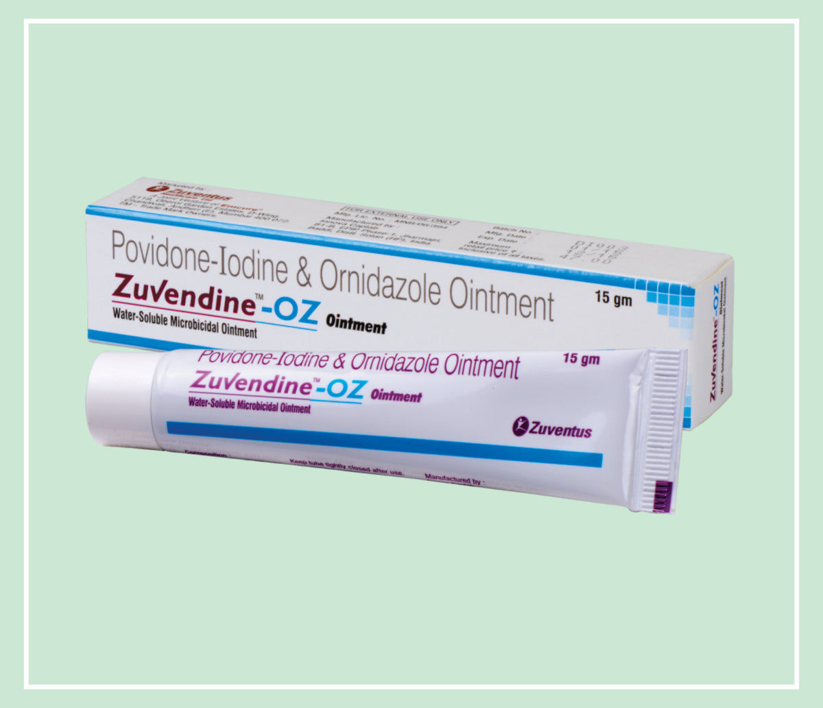 Zuvendine Oz Ointement  (20X1X15 Gm) Povidone Iodine 5% W/W (Available Iodine 0.5% W/W), Ornidazole 1% W/W Oint By Zuventus