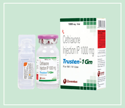Trusten 1 Gm Injection (1X1X1 Vial) Ceftriaxone 1 G Inj By Zuventus