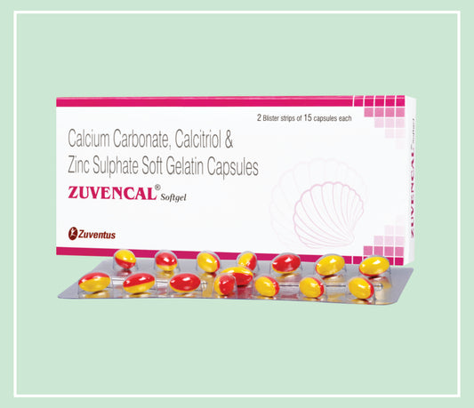 Zuvencal Capsule (20X2X15 C) Calcium 200 Mg, Calcitriol 0.25 Mcg, Zinc Sulphate Monohydrate 7.5 Mg Soft Gelatin Cap By Zuventus