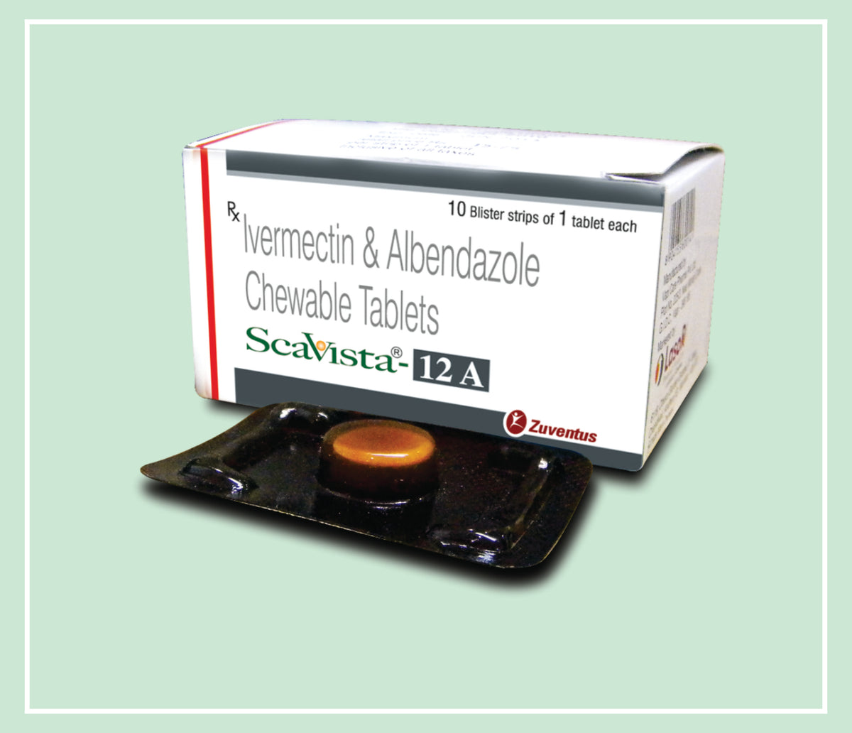 Scavista-12A Tab (25X1X1 T) Albendazole 400 Mg, Ivermectin 12 Mg Tab By Zuventus