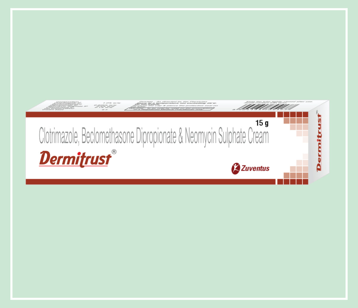 Dermitrust Cream (20X1X15 Gm) Beclomethasone Dipropionate 0.025% W/W, Clotrimazole 1.0% W/W, Neomycin 0.5% W/W Cream By Zuventus