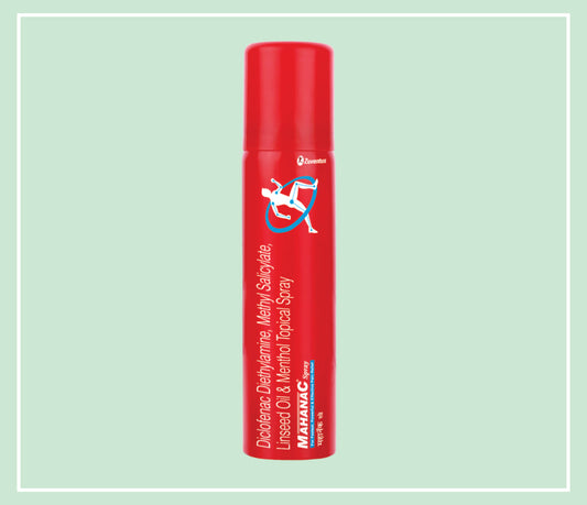 Mahanac Spray 55 Gm (6X1X55 Gm) Diclofenac Sodium 1% W/W, Virgin Linseed Oil 3% W/W, Methyl Salicylate 10% W/W, Menthol 5% W/W Spray By Zuventus