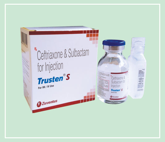 Trusten S Injection  (25X1X1 Vial) Ceftriaxone 1 G, Sulbactam 500 Mg Inj By Zuventus