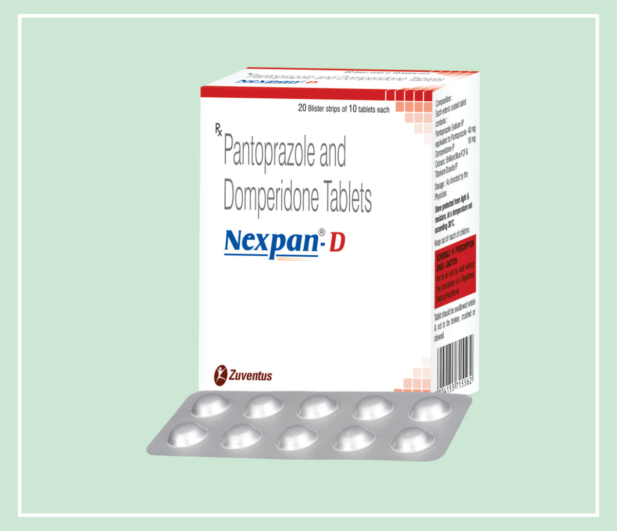 Nexpan D Tablet  (20X1X10 T) Pantoprazole 40 Mg, Domperidone 10 Mg Enteric-Coated Tab By Zuventus