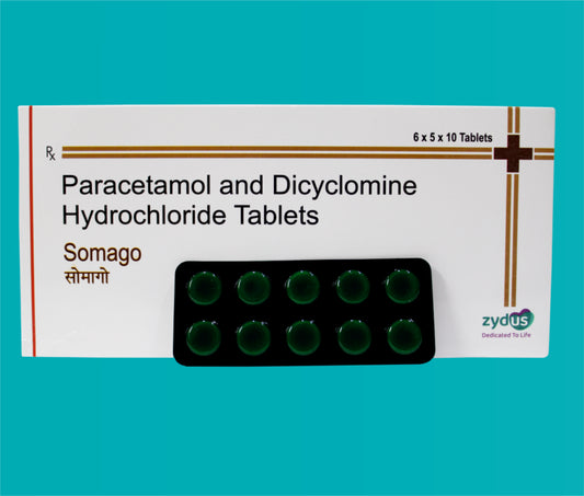 Somago Tab (30x10)Dicyclomine 20 Mg + Paracetamol 325 Mg by Zydus