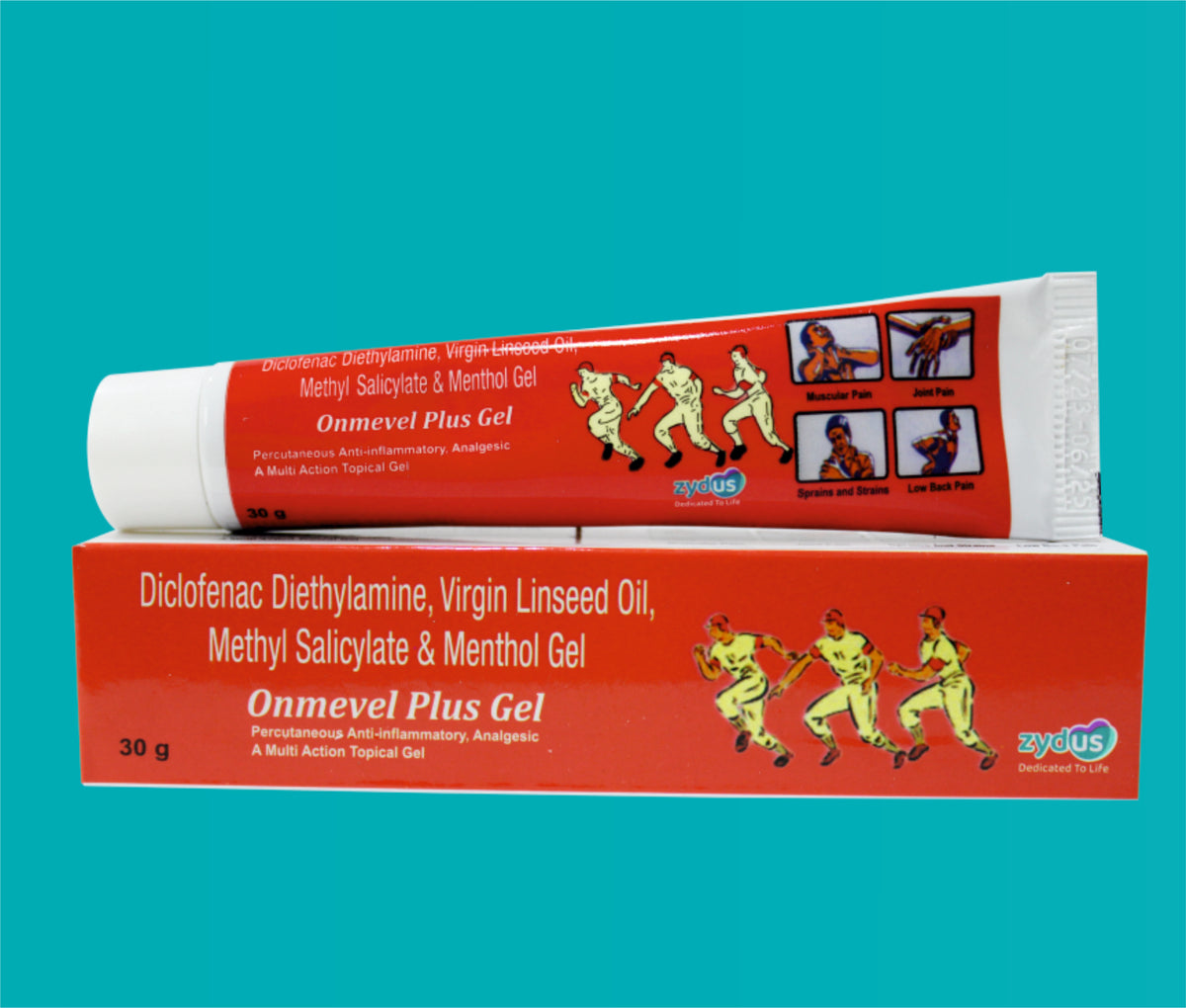 Onmevel Plus  Gel  (30gm)Diclofenac 1% + Linseed Oil 3% + Methyl Salicylate 10% + Menthol 0.5% by Zydus
