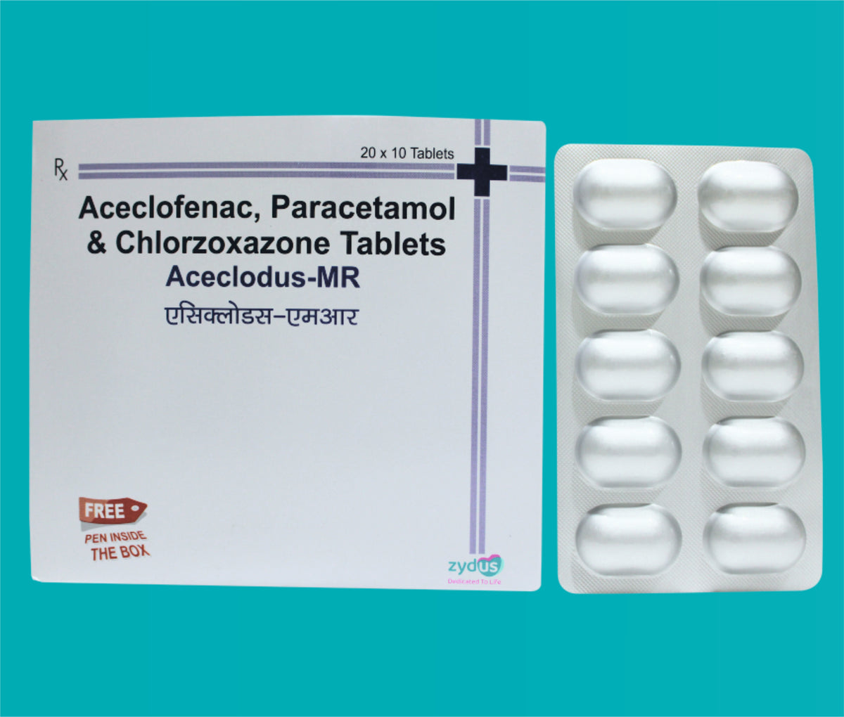 Aceclodus-MR Tab
(Alu- Alu) Pack  (20x10)Aceclofenac 100 Mg + Paracetamol 325 Mg + Chlorzoxazone 250 Mg by Zydus