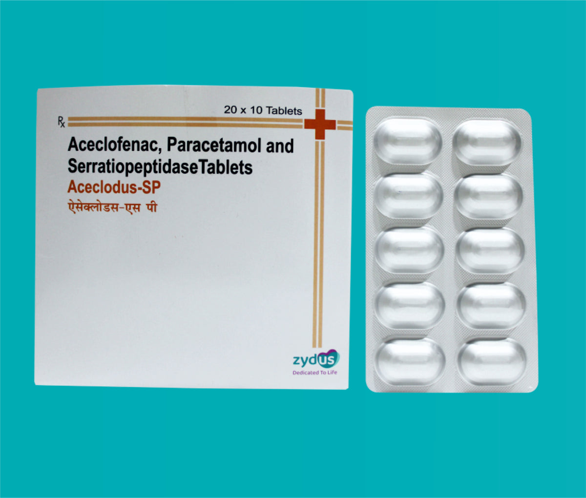 Aceclodus- SP Tab  (20x10)Aceclofenac 100 Mg + Paracetamol 325 Mg + Serratiopeptidase 15 Mg by Zydus
