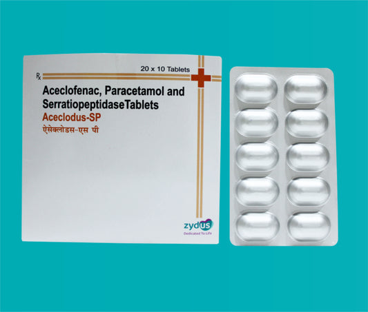 Aceclodus- SP Tab  (20x10)Aceclofenac 100 Mg + Paracetamol 325 Mg + Serratiopeptidase 15 Mg by Zydus