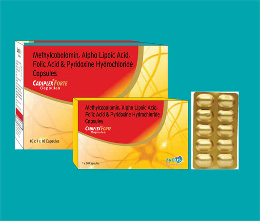 Cadiplex Forte  (10x1x10)Methylcobalamin 1500 Mcg + Alpha Lipoic Acid 100 Mg + Folic Acid 1.5 Mg + Pyridoxine 3 Mg by Zydus