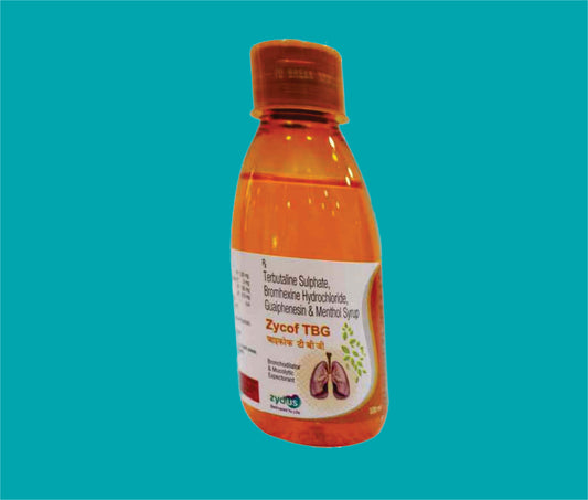 Zycof- TBG Syp  (100ml.)Terbutaline 1.25 Mg + Bromhexine 2 Mg + Guaifenesin 50 Mg + Menthol 1 Mg by Zydus