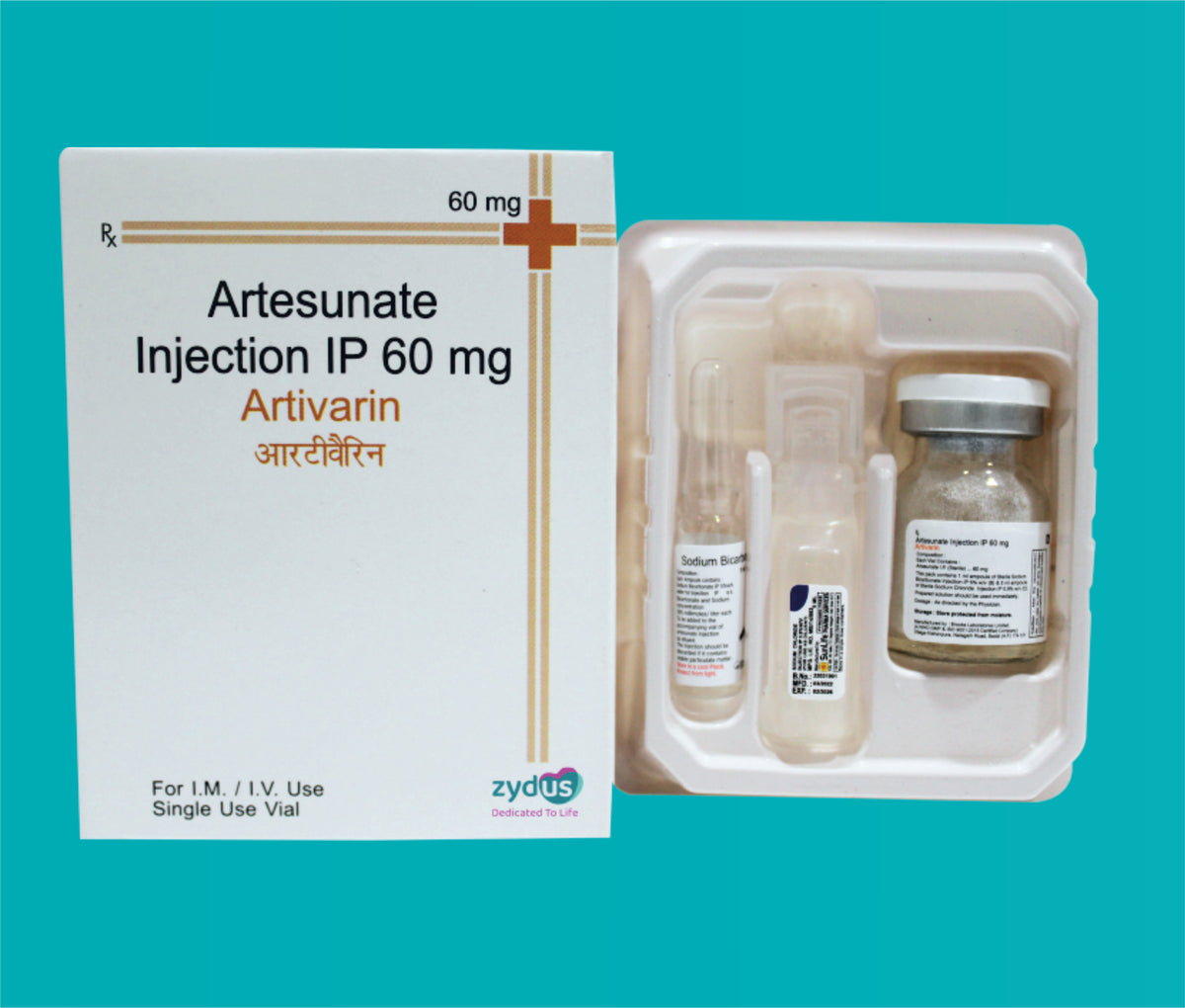 Artivarin Injection 60 mg  (1Vial)Artesunate 60 Mg + Sodium Bicarbonate 5% + Sodium Chloride 0.9% by Zydus