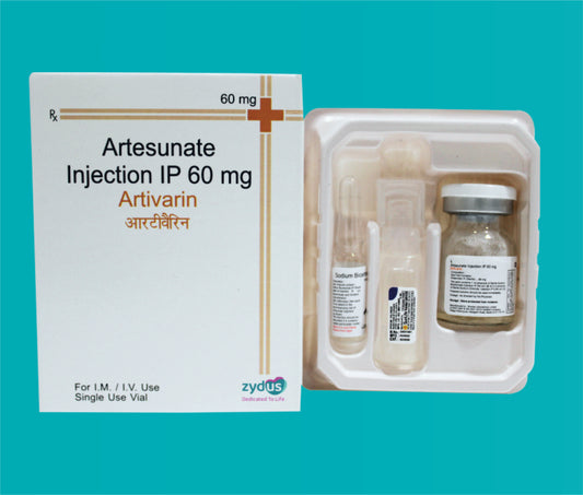Artivarin Injection 60 mg  (1Vial)Artesunate 60 Mg + Sodium Bicarbonate 5% + Sodium Chloride 0.9% by Zydus