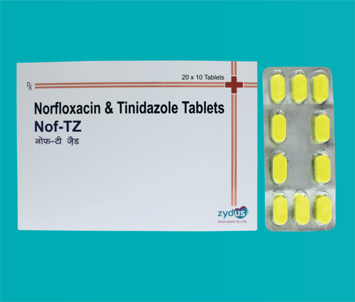 NOF-TZ TAB (10*2*10)Norfloxacin 400 Mg + Tinidazole 600 Mg by Zydus