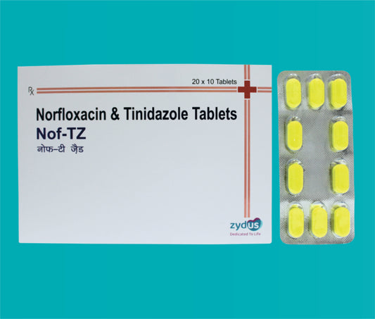 NOF-TZ TAB (10*2*10)Norfloxacin 400 Mg + Tinidazole 600 Mg by Zydus